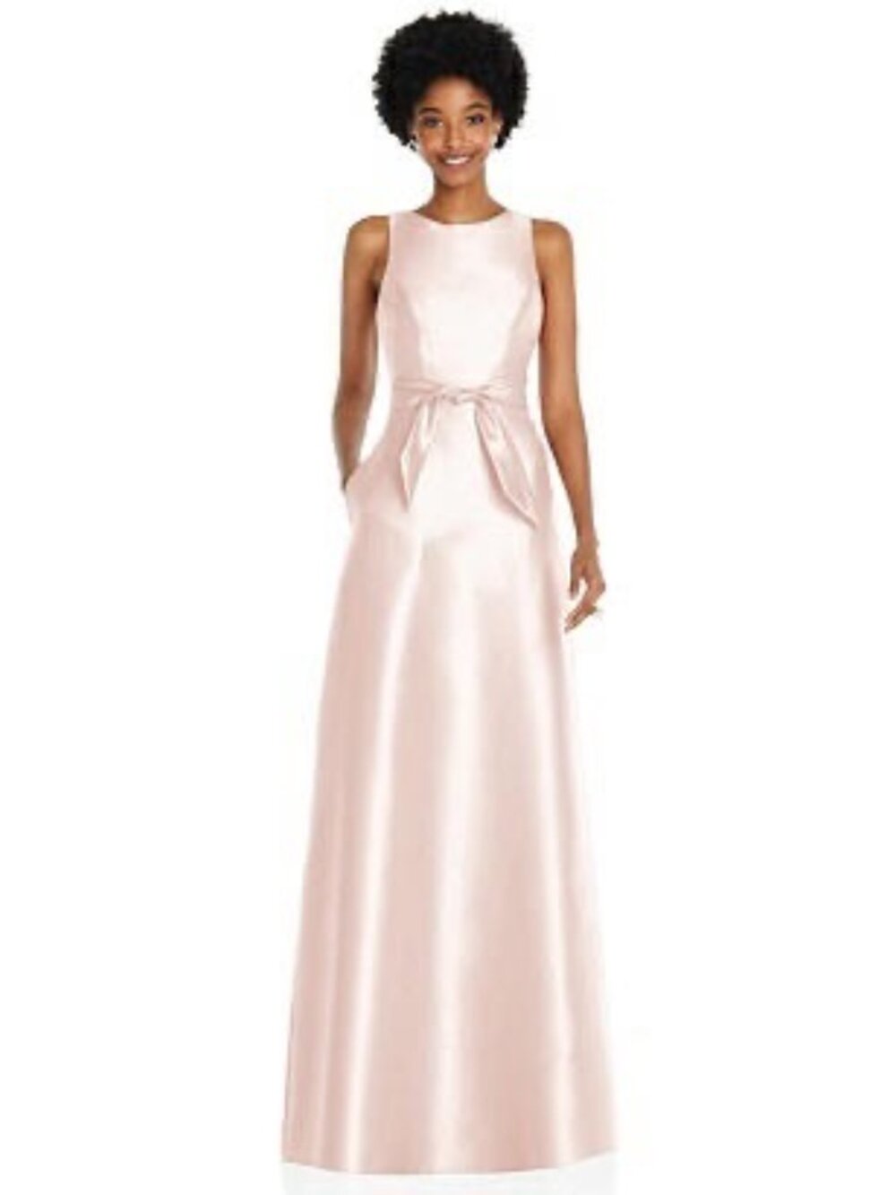 Alfred Sung Blush Pink Satin A-Line Maxi Dress Gown D825 - Size 10